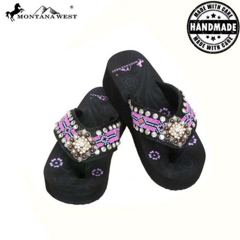 Montana West Aztec Hand Beaded Flip Flops - Picture 2 of 7